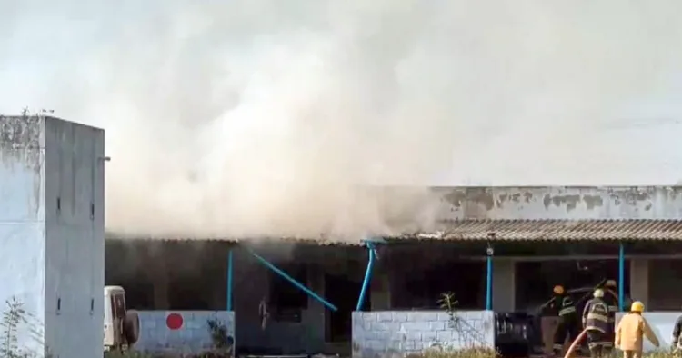 Kattanarpatti [Tamil Nadu], Apr 19 (ANI): Firefighting operation is underway after a massive explosion occurred at a firecracker factory near Virudhunagar, in Kattanarpatti on Sunday. 23 people died (Fire and Rescue Department/ANI Video Grab)