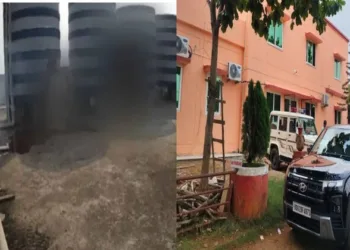 (Left) File Photo of Sundarpada Bomb Blast (Right) NIA team visited the Airfield police station