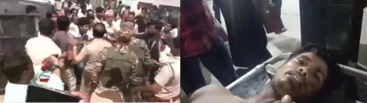 (Left) TMC and Humayun Kabir's supporters clash with each other (Right) A person injured in the crude bomb blast in Murshidabad