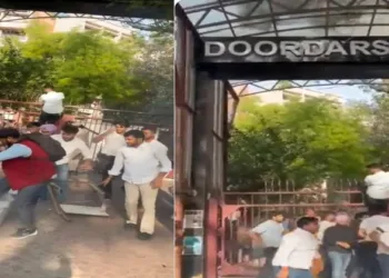 NSUI workers indulge in Vandalism at Doordarshan