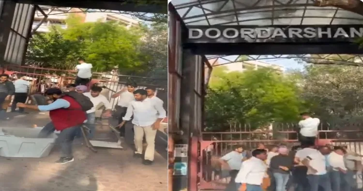 NSUI workers indulge in Vandalism at Doordarshan