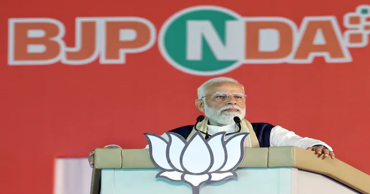 Pathanamthitta [Kerala], Apr 04 (ANI): Prime Minister Narendra Modi speaks during a massive public meeting ahead of the Kerala Legislative Assembly elections in Thiruvalla, Pathanamthitta, on Saturday. (Narendra Modi Photo Gallery/ANI Photo)