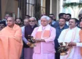 LG Manoj Sinha along with Avdheshanand Giri , Mukul Kanitkar at Jammu Cultural Festival