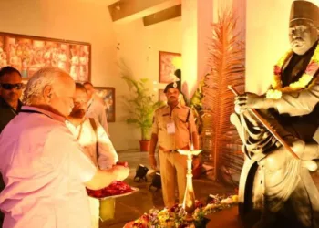 RSS Rashtriya Swayamsevak Sangh Sarsanghchalak Dr Mohan Bhagwat pays tribute to RSS Founder KB Hedgewar ji at the opening of a Spoorti Mandir, in his ancestral village Kandakurti
