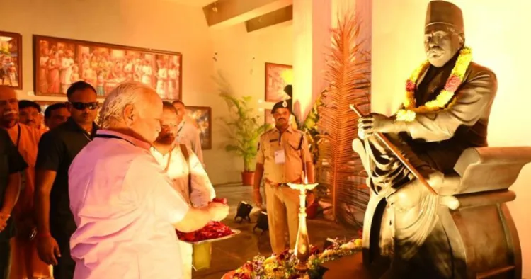 RSS Rashtriya Swayamsevak Sangh Sarsanghchalak Dr Mohan Bhagwat pays tribute to RSS Founder KB Hedgewar ji at the opening of a Spoorti Mandir, in his ancestral village Kandakurti
