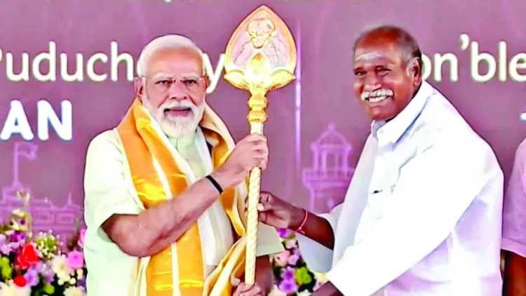 PM Narendra Modi with Puducherry CM N Rangasamy