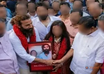 Kumbh mela viral girl's husband Farman Khan shakes hands with CPI(M) State Secretary M. V.Govindan as Kerala Education Minister V. Sivankutty,Rajya Sabha MP A. A. Rahim and CPI(M) leader V. P. P.Mustafa stand beside them