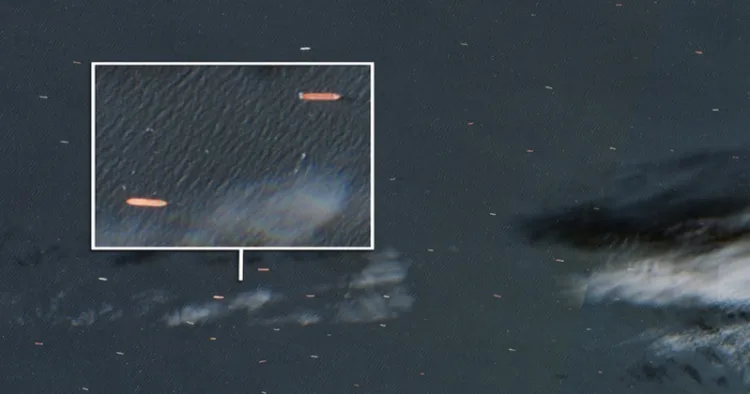 Hundreds of ships have been anchored around the Strait of Hormuz since the start of the US-Israeli war with Iran. (Source: European Union/Sentinel Hub)