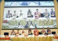 Prataprao Jadhav, Union Minister of State (Independent Charge), Ministry of Ayush and Minister of State for Health and Family Welfare, along with other dignitaries on the stage on the occasion of the World Homeopathy Day
