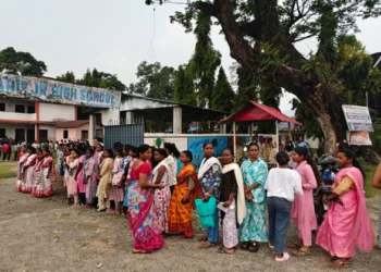 Voters standing in a queue to cast their votes in West Bengal elections 2026