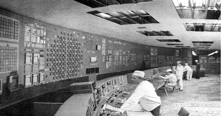 A control room at Chernobyl from around 1977 (Image: EBRD)