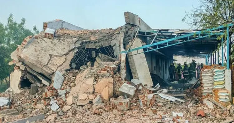 Site of the blast at the firecracker unit in which 25 lives were lost in Virudhunagar