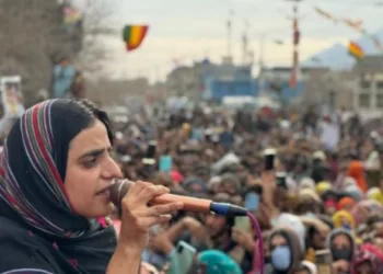 Dr Mahrang Baloch addressing a public rally (File photo)