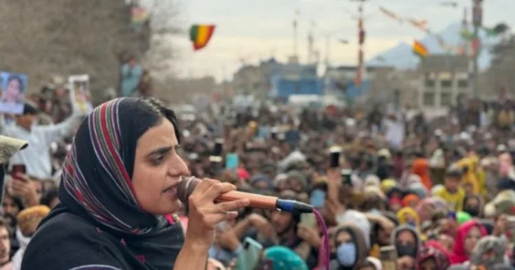 Dr Mahrang Baloch addressing a public rally (File photo)