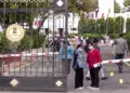 New Delhi, Apr 06 (ANI): Security personnel and Forensic team at Delhi Assembly premises after a car with a Uttar Pradesh registration number forcibly entered Gate No. 2, breaking the iron gate. The driver placed a bouquet there and left. The search for the vehicle is underway, in New Delhi on Monday. (ANI Video Grab)