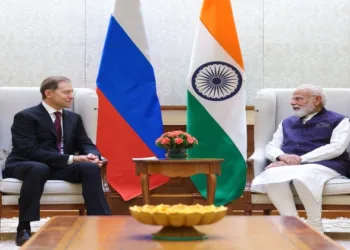 Prime Minister Narendra Modi meets First Deputy Prime Minister of Russia Denis Manturov in New Delhi on Thursday