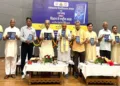 Dignitaries on the stage at lecture on the theme “National Ownership in Science: The Struggles of Indian Scientists” organised at Barkatullah University