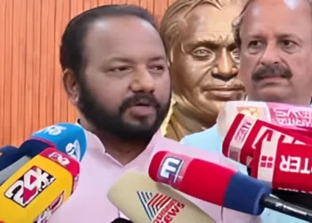 BJP State General Secretary Adv. S. Suresh and State Vice President K. Soman address the media in Thiruvananthapuram, responding to the Deepika controversy and political allegations