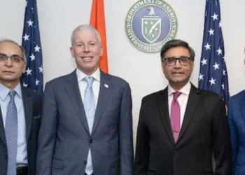 Indian Foreign Secretary Vikram Misri with US Energy Secretary Chris Wright and senior officials following talks on advancing India–US civil nuclear and energy cooperation in Washington, D.C..