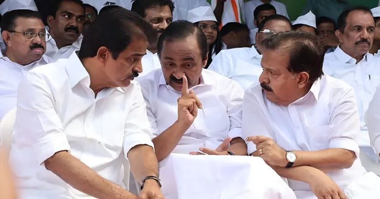 AICC general secretary K. C. Venugopal, opposition leader V. D. Satheesan and former opposition leader Ramesh Chennithala