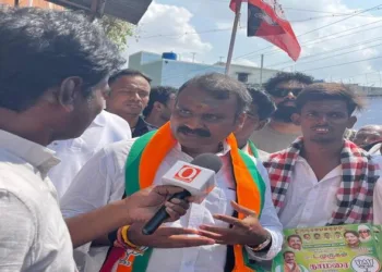 BJP candidate L. Murugan exuded speaks to Organiser during the last leg of the election campaign