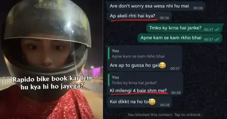 A woman from Ghaziabad has shared screenshots of a WhatsApp conversation allegedly initiated by the Rapido bike driver who had dropped her