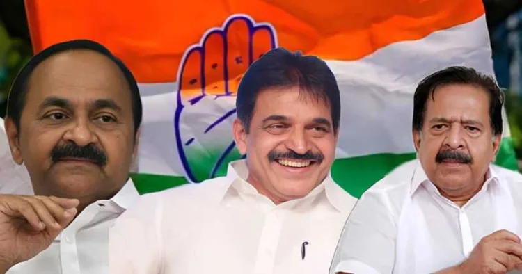 Opposition leader VD Satheeshan, AICC general Secretary KC Venugopal and Ex-opposition leader Ramesh Chennithala