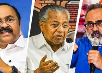 Opposition leader VD Satheesan, Chief Minister Pinarayi Vijayan and BJP state president Rajeev Chandrasekhar