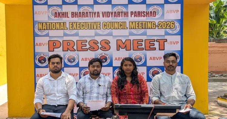 ABVP state office bearers briefing the media in Bhubaneswar on the upcoming National Executive Council meeting.