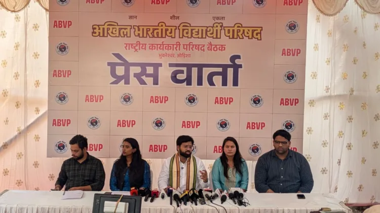ABVP National General Secretary Dr. Virendra Singh Solanki and others addressing a press conference in Bhubaneswar