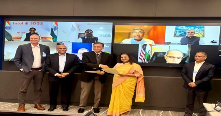 Representatives of Intel Corporation, 3D Glass Solutions and the Odisha Government during the signing of an MoU to explore an advanced semiconductor glass core packaging substrate manufacturing facility in Odisha