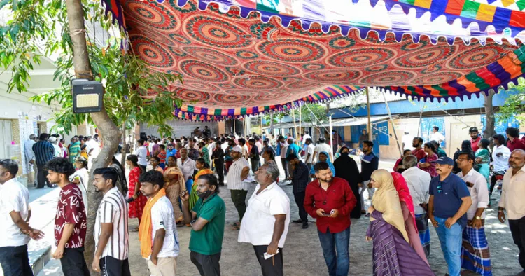 Chennai, Apr 23 (ANI): Voters queue up as they wait to cast their votes during the first phase of the Tamil Nadu Assembly election, in Chennai (ANI Photo)