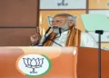 New Delhi, May 04 (ANI): Prime Minister Narendra Modi addresses at BJP Headquarters after the party massive win in the West Bengal, Assam and Puducherry Assembly election 2026 at BJP headquarters, in New Delhi on Monday. (ANI Photo/Amit)