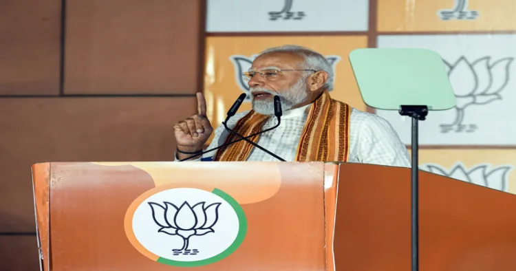 New Delhi, May 04 (ANI): Prime Minister Narendra Modi addresses at BJP Headquarters after the party massive win in the West Bengal, Assam and Puducherry Assembly election 2026 at BJP headquarters, in New Delhi on Monday. (ANI Photo/Amit)