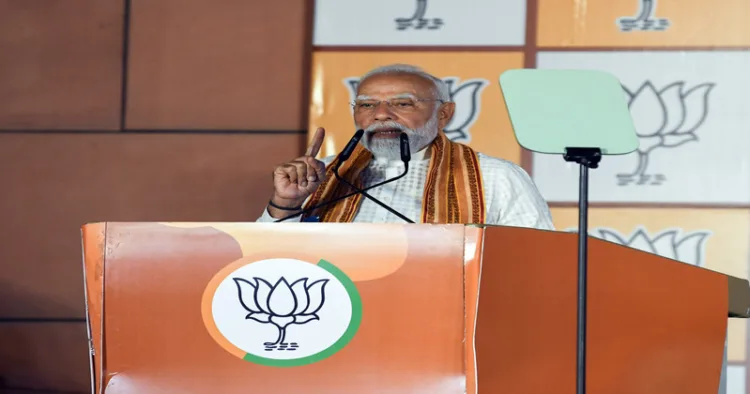 New Delhi, May 04 (ANI): Prime Minister Narendra Modi addresses after the party's win in the West Bengal, Assam and Puducherry Assembly election 2026, at BJP headquarters, in New Delhi on Monday. (ANI Photo/Amit)
