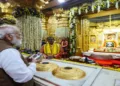 Gir Somnath, May 11 (ANI): Prime Minister Narendra Modi performs puja at Somnath Temple on the occasion of Somnath Amrut Mahotsav celebrating 75 years of the inauguration of the restored temple, in Gir Somnath on Monday. (DPR PMO/ANI Photo)