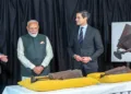 The Hague [Netherlands], May 16 (ANI): Prime Minister Narendra Modi and Prime Minister of the Netherlands Rob Jetten during the repatriation ceremony of the 11th-century Chola Copper Plates being returned to India from the Netherlands, in The Hague on Saturday. (@narendramodi X/ANI Photo)