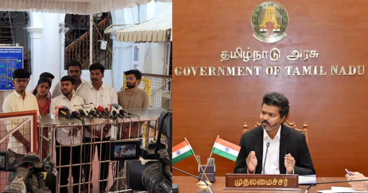ABVP Tamil Nadu delegation speaking to media (left) CM Joseph Vijay (Right)