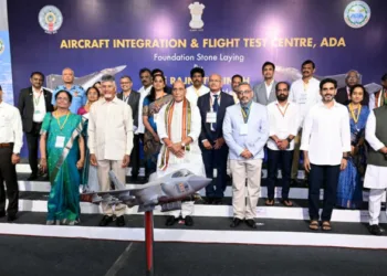 Raksha Mantri Rajnath Singh and Andhra Pradesh Chief Minister N. Chandrababu Naidu and State Ministers over the grounding ceremonies at Puttaparthi in Sri Satya Sai district of Andhra Pradesh