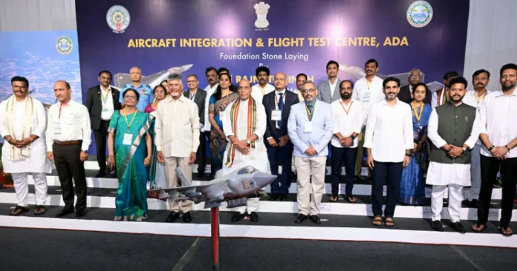 Raksha Mantri Rajnath Singh and Andhra Pradesh Chief Minister N. Chandrababu Naidu and State Ministers over the grounding ceremonies at Puttaparthi in Sri Satya Sai district of Andhra Pradesh