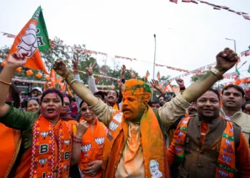 Supporters of BJP on the streets celebrating the victory they have waited for decades now