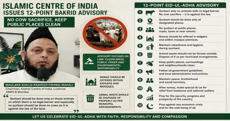 Chairman of the Islamic Centre of India, Maulana Khalid Rasheed Firangi Mahali, has issued a comprehensive 12-point advisory for Bakrid (This is an AI generated image)