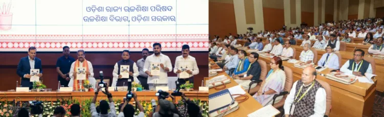 CM Mohan Majhi and Union Education Minister Dharmendra Pradhan at the Workshop on Implementation of the National Education Policy (NEP) 2020 at the Convention Centre, Lok Seva Bhavan, Bhubaneswar.