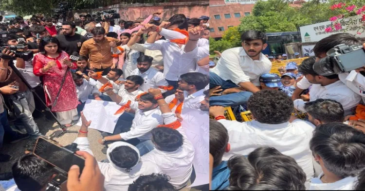 ABVP wage protest in front of NTA headquarters over NEET UG 2026 paper leak