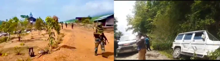 Armed security forces patrolling in the conflict hit zone of Manipur