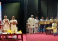 Minister Nityananda Gond and others at the Medhavi Abhinandan Programme in Bhubaneswar.