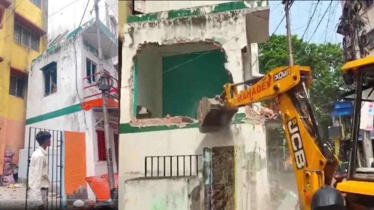Illegal structure which was razed down