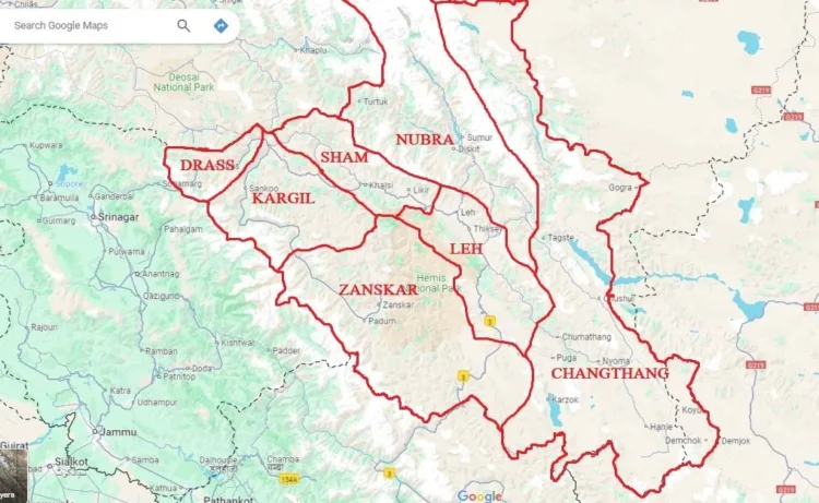 Ladakh’s seven districts (Google map, not an official one)