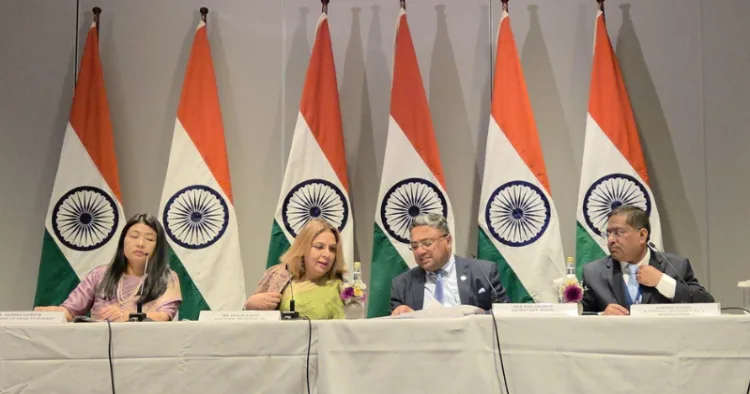 Gloria Gangte, Ambassador to Norway; Pooja Kapur, Additional Secretary, North Europe; Sibi George, Secretary (West);
Randhir Jaiswal, MEA official spokesperson (Left to Right)