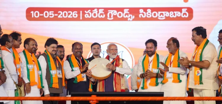 Prime Minister Narendra Modi at the BJP public meeting at the Secunderabad Parade Grounds in Hyderabad
